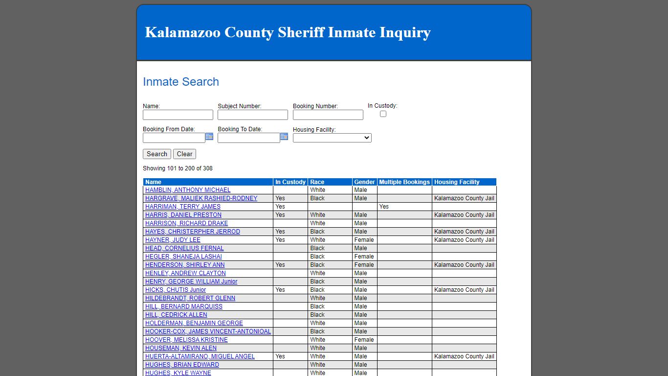 Inmate Search - Kalamazoo County County Consolidated Dispatch